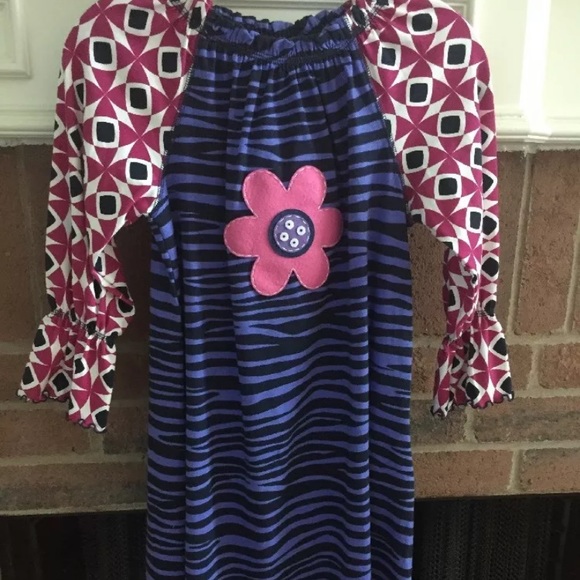 Mis Tee V Us Dress Stripe Pink Flower Button 10 - Picture 1 of 8